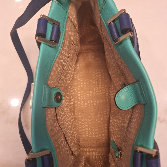 EUC Kate Spade Teal & Blue Pebbled Houston Street Leo Tote w/ Crossbody - Picture 4 of 6